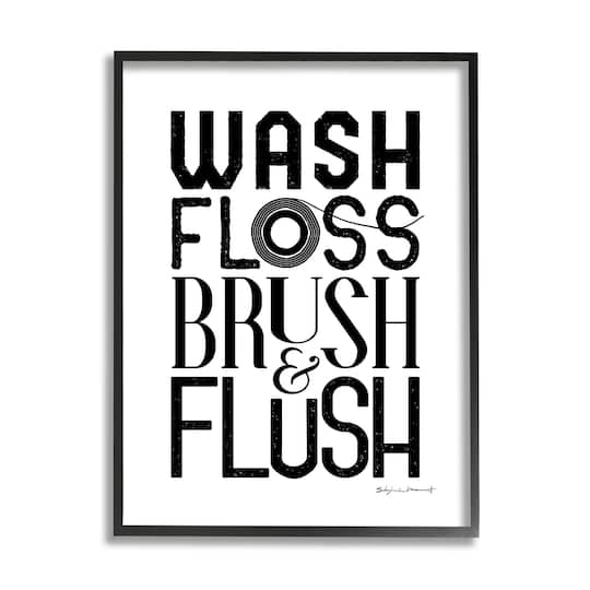 Stupell Industries Bathroom Terms Wash Floss Brush Flush Minimal Text Framed Wall Art
